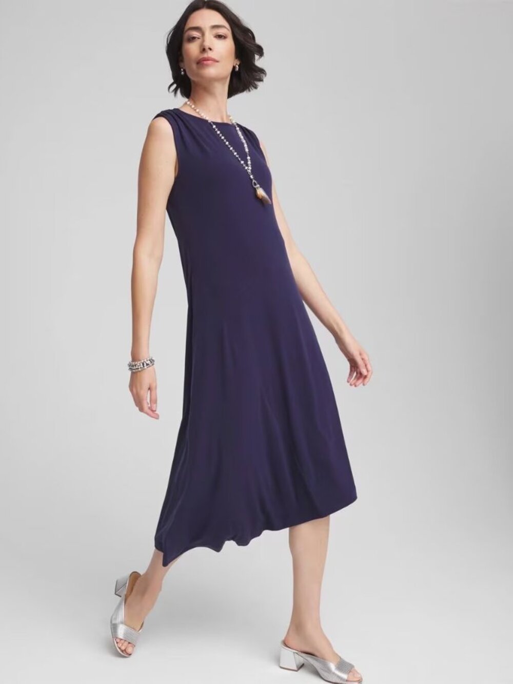 NEW Chico's Travelers Asymmetrical Sleeveless Dress Passport Blue Size 4 XXL
